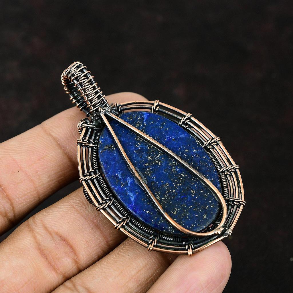 Pandantiv Lapis Lazuli Cupru Pandantiv Înfășurat în Sârmă de Cupru Bijuterii Lapis Lazuli Pandantiv Designer Făcut Manual Cadou Pentru Ea Bijuterii cu Piatră Prețioasă Naturală