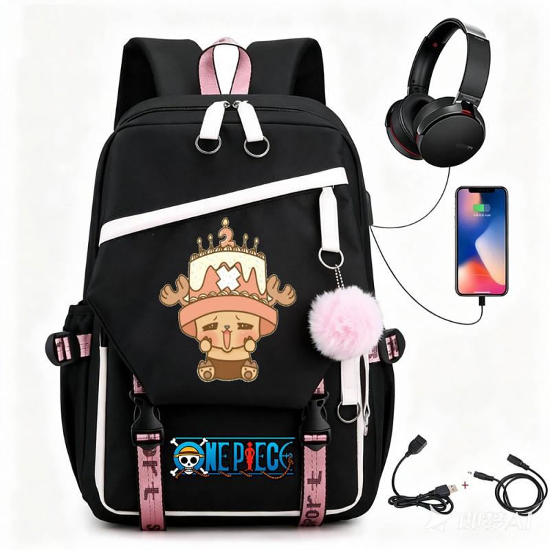 One Piece Chopper Luffy Anime Backpack School Travel USB Charging Large Capacity Canvas Bag Unisex
