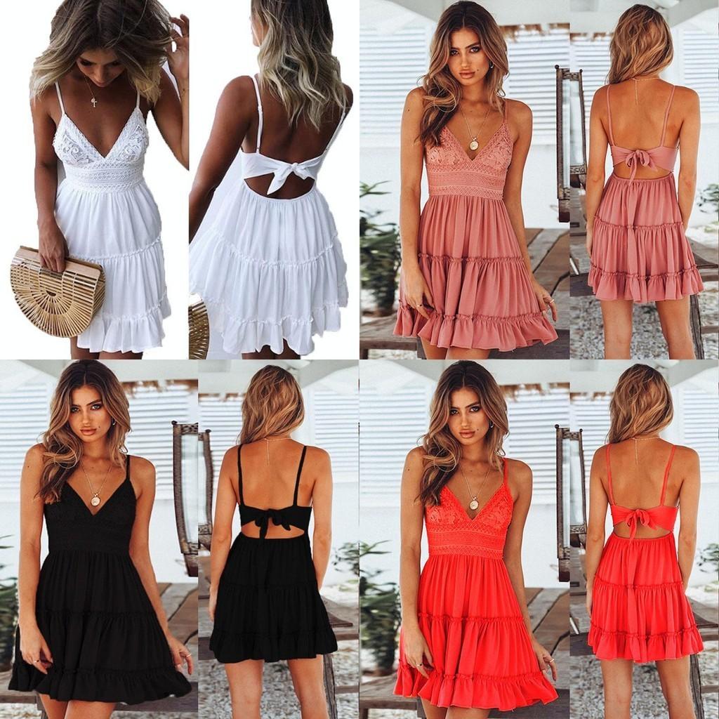 Stylish Women Summer Boho Short Mini Dress For Evening Cocktail And Beach Parties
