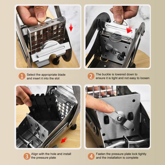 French Fry Cutter Stainless Steel Potato Chip Cutter with No-Slip Suction Base Versatile Vegetable Slicer for Potatoes Carrots Cucumbers