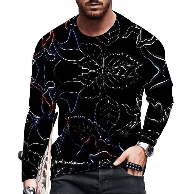 European and American Fashion Gradient Printed Casual Long Sleeved T-shirt O Neck Oversized Pullovers Tees Tops Men's Clothing