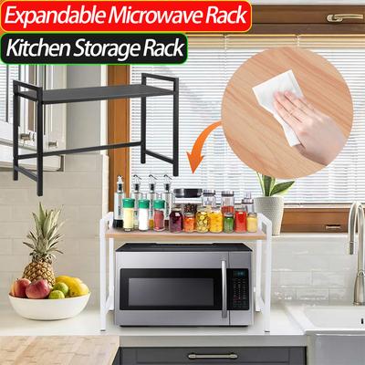 Expandable Microwave Rack Heavy Duty Extendable Microwave Stand Multi-Function Microwave Oven Rack for Home Office