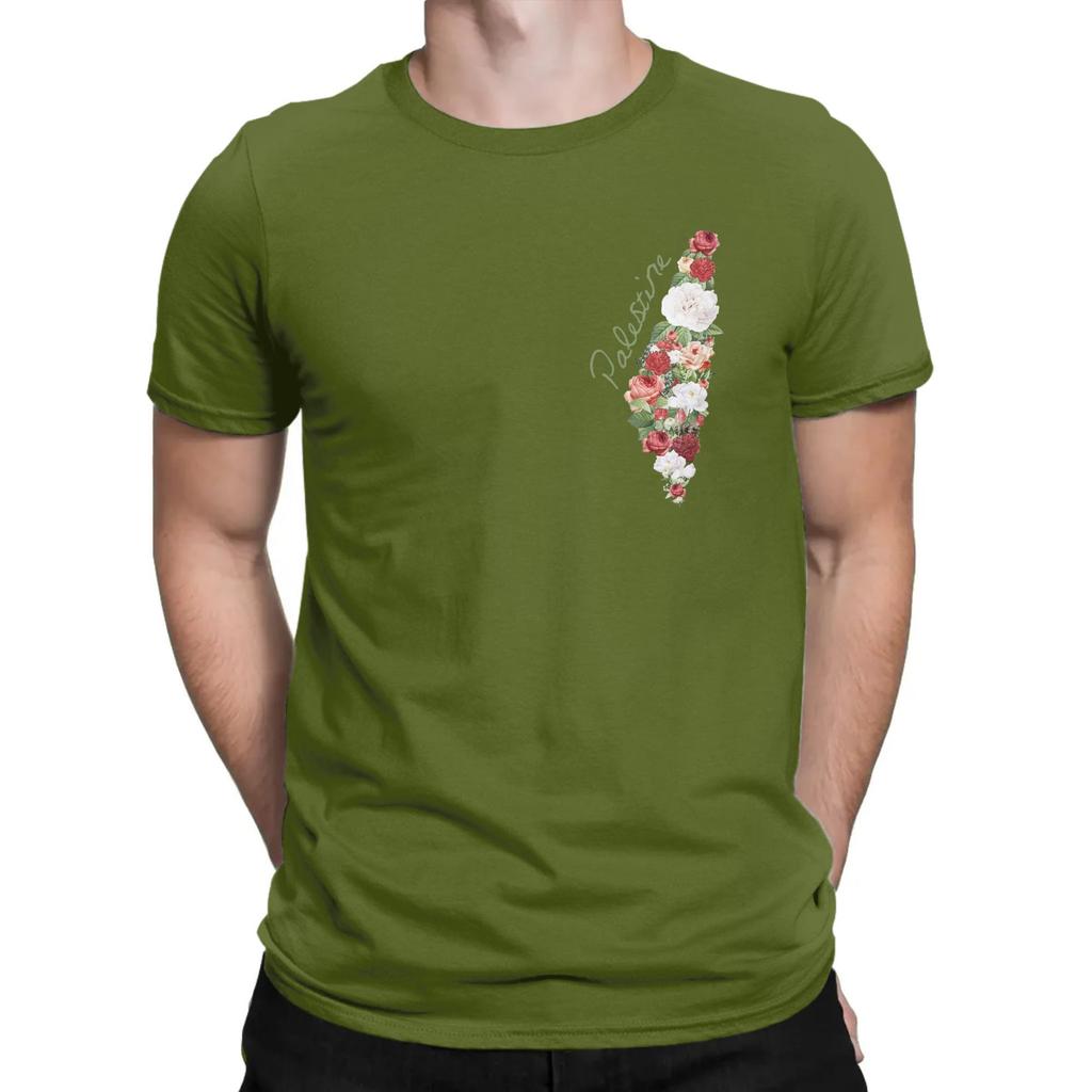 Casual T Shirt Summer Palestinian Palestine Flower Hippie T-Shirts  Cotton Tshirt for Men Y2K Fun Loose Short Sleeve Clothing