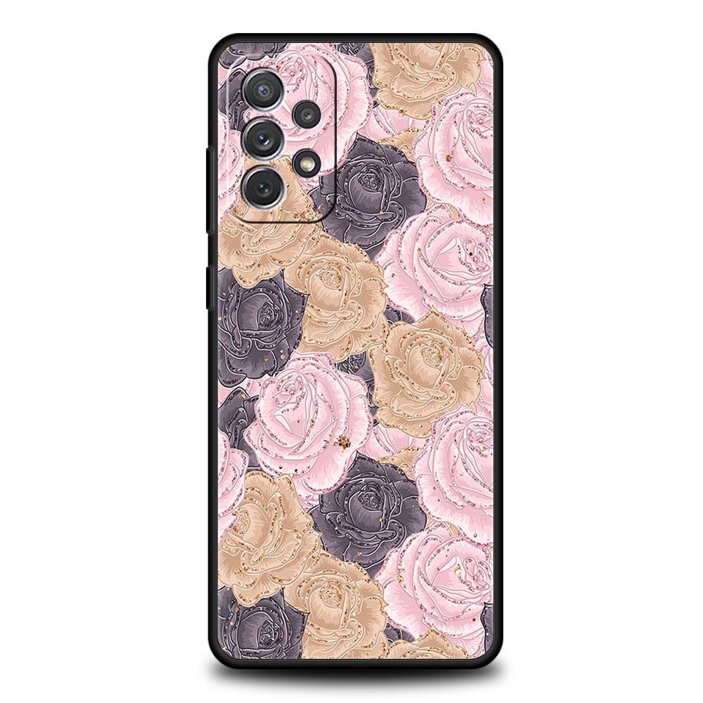 Gold Rose Love Heart Phone Case For Samsung Galaxy A17 A07 A55 A35 A25 A15 A05s A33 A31 A23 A21s A13 A41 A73 A53 A51 A71 Cover