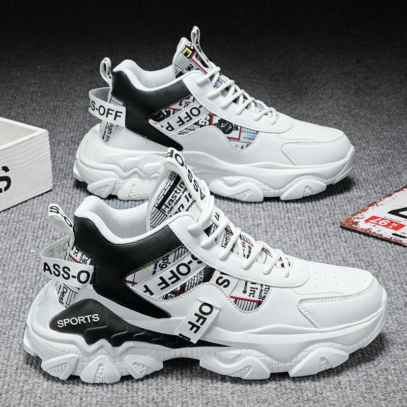 

Мужские модные высокие водонепроницаемые кожаные кроссовки: Осенний спортивный и досуговый стиль с толстой подошвой для студентов и законодателей моды. 42 чёрный/белый