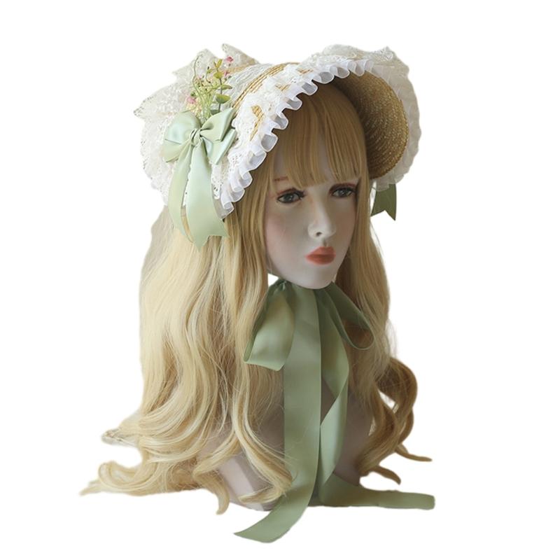 

Women Christening Lace Hat French-Style Sun Cap Breathable Girl Summer Straw Hat Photoshoots Tea Party Vintage Headdress 1