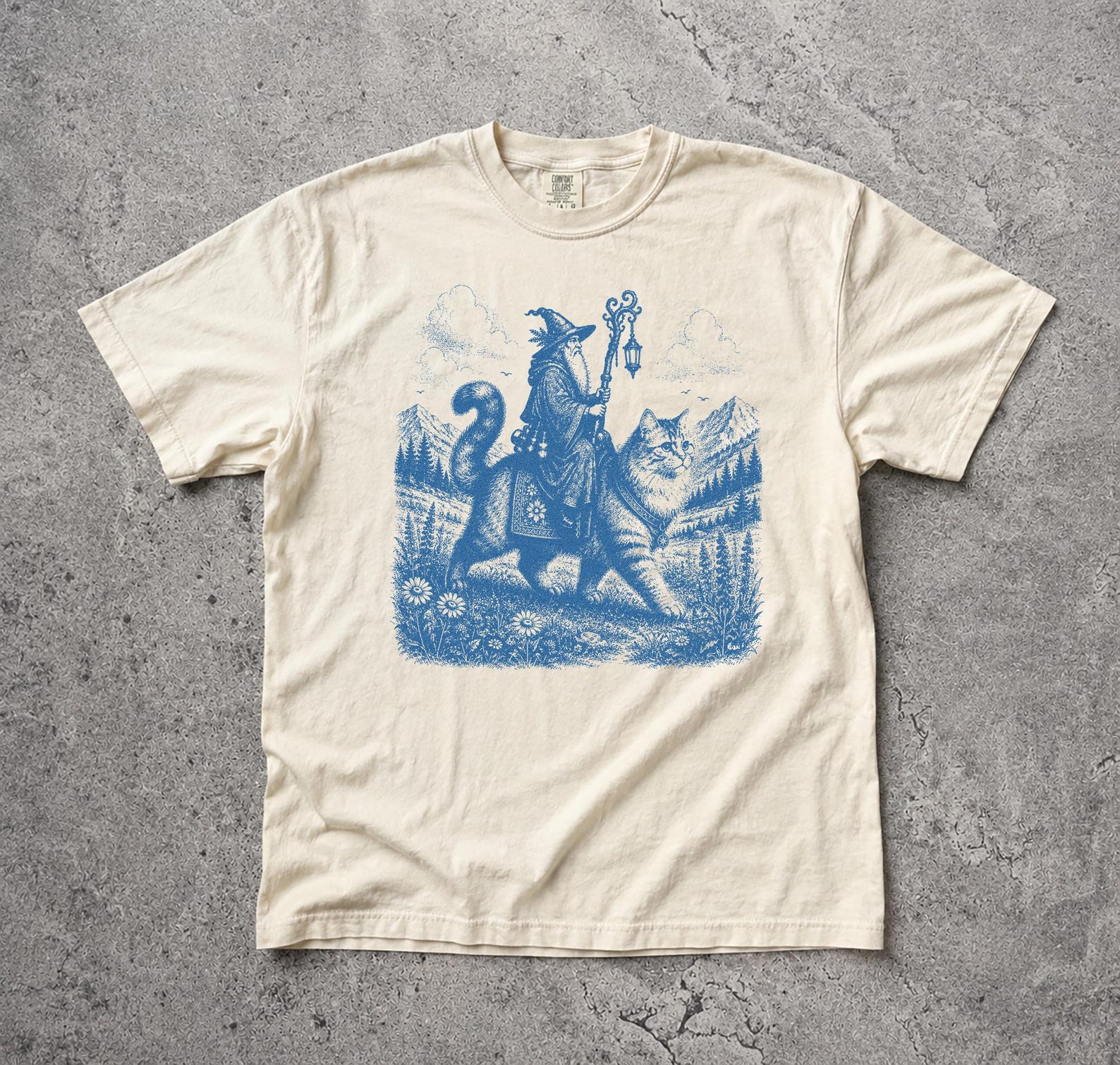 Wizard Cat Rider Shirt, Retro Fantasy T-Shirt, Medieval Sorcerer, Fairycore Gift M