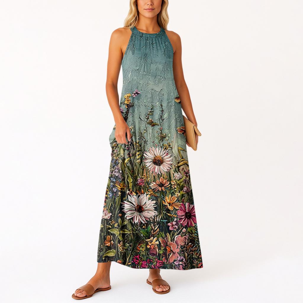 Women's Casual And Fashionable Round-neck Sleeveless Mid Length Dress