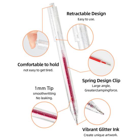 Glitter Gel Pens Set Vibrant Sparkling Ink Markers for Writing Doodling Press-Type Neon Highlighters for Journaling Scrapbooking & Art Projects