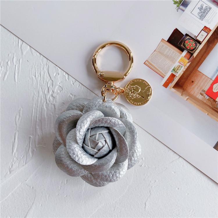 Stylish Leather Tea Flower Car Keyring Adorable Floral Bag Hanging Decoration
