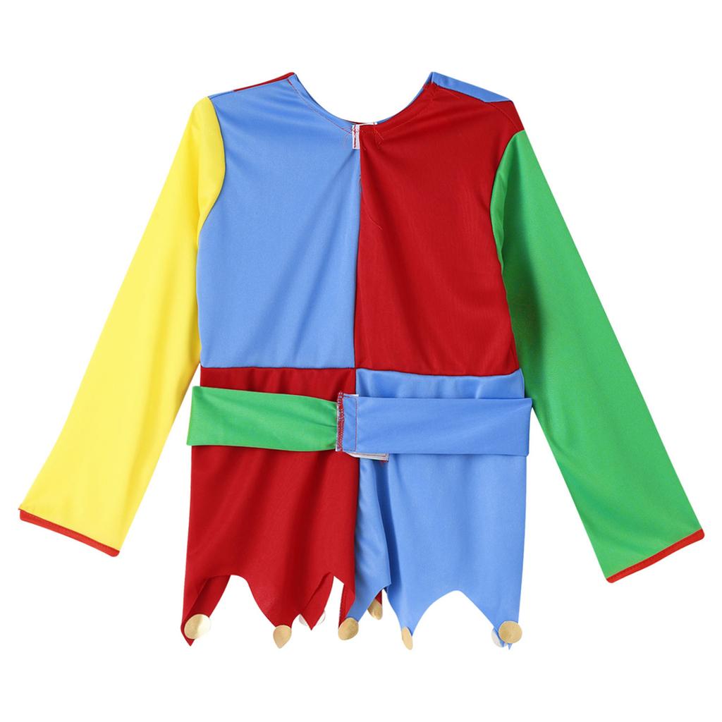 Unisex Circus Clown Costume Color Block Patchwork Clown Dress Hat Waistband Pants Halloween Performance Attire