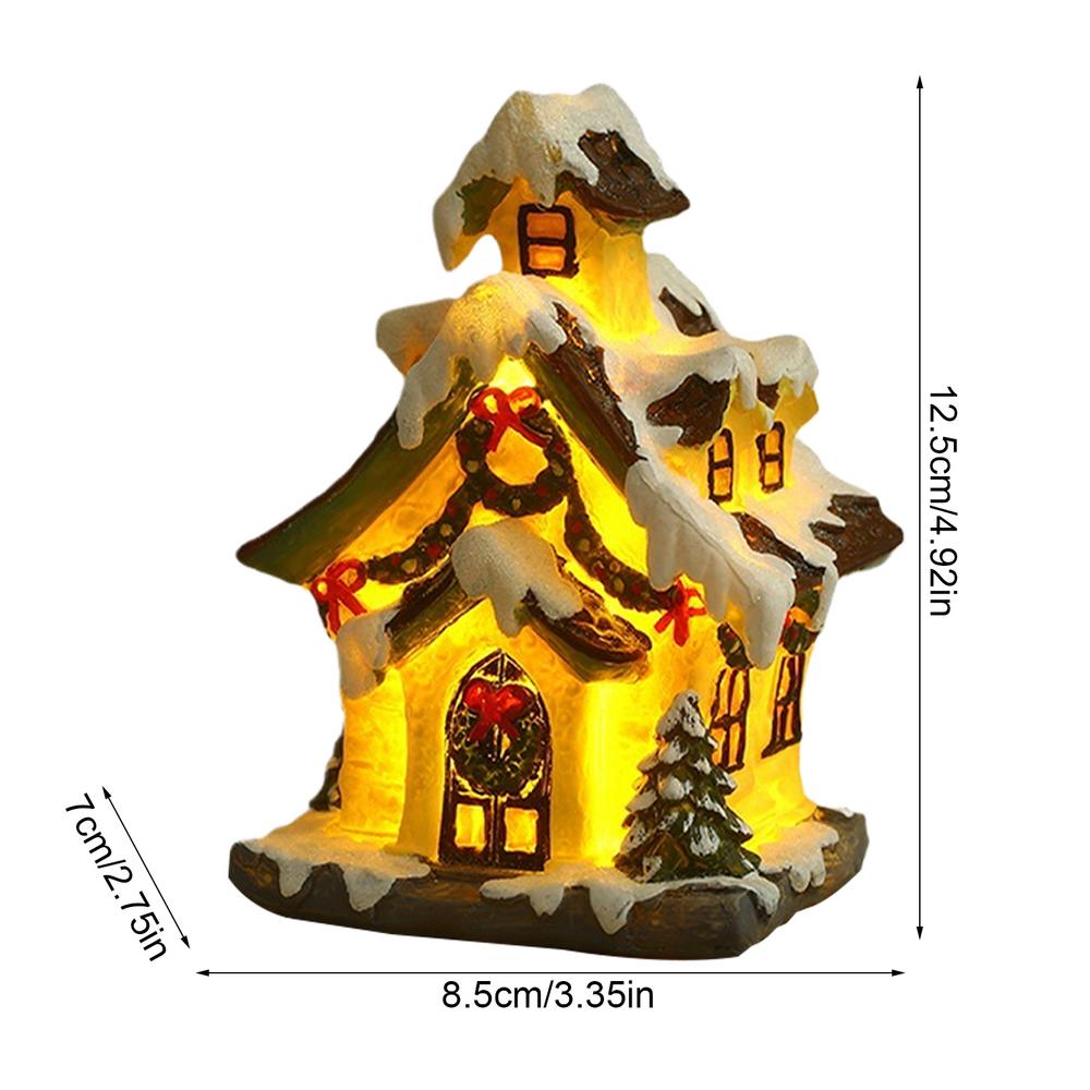 Lighted Christmas House Battery Operated Figurine Resin Christmas Glowing House Figurine for Winter Table Decoration