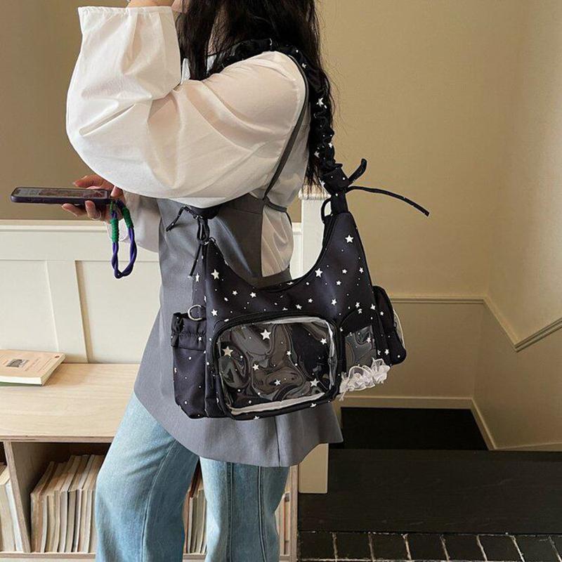 Japanese Style Star Printed Shoulder Bag For Women Large Capacity Transparent Splicing Handbag Fashi Women's Crossbody Bag