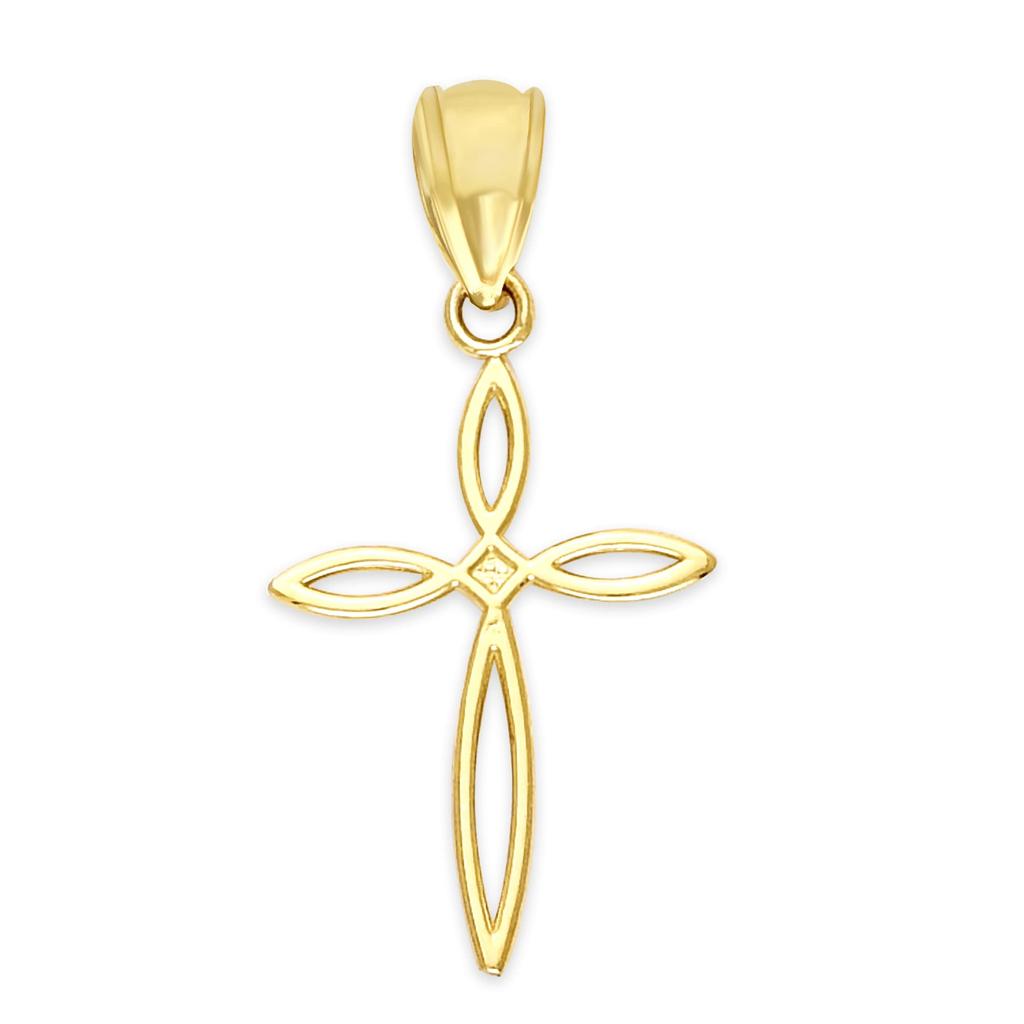 Golden Fire Unisex-Children's 10k or 14k Solid Delicate Gold Cross Pendant, Religious Jewelry for Baptism (14k Gold) Yellow