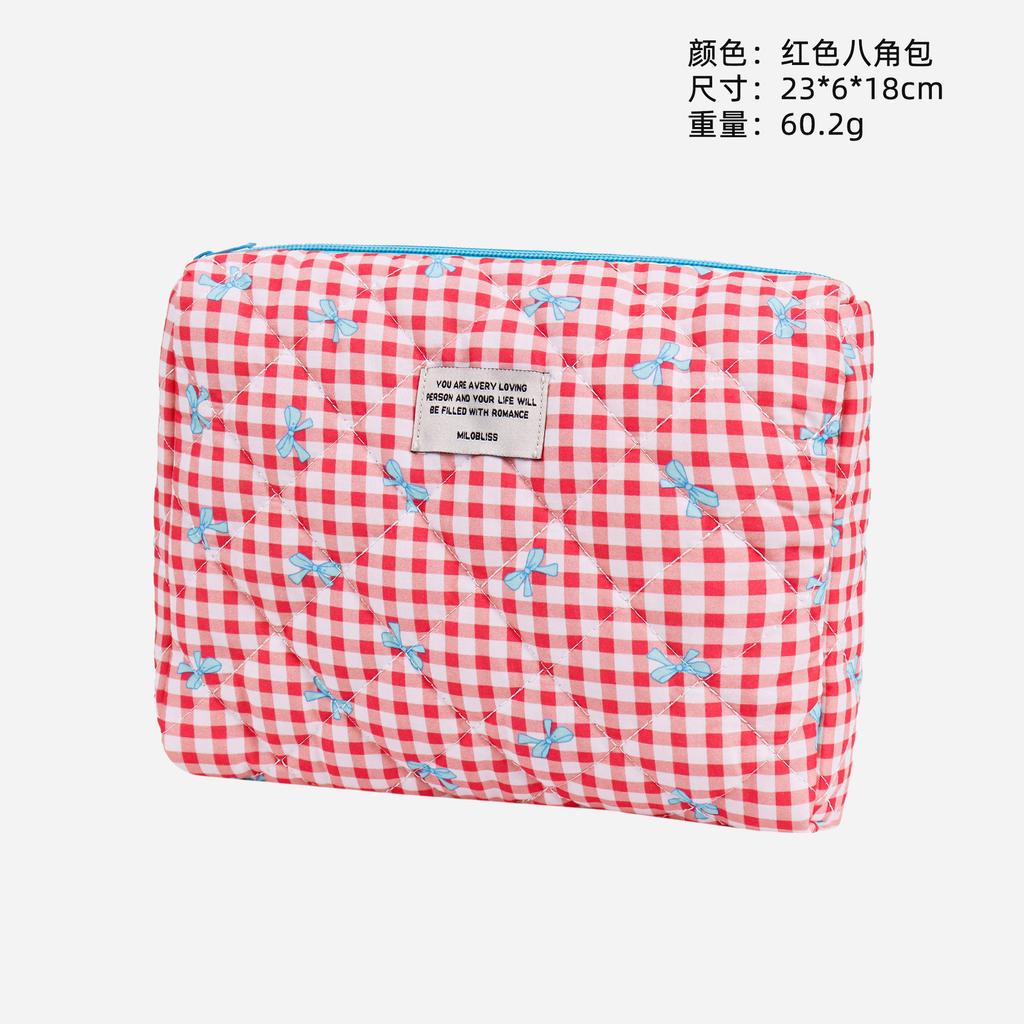 Small Fresh Plaid Cosmetic Bag, Large Capacity, High-end Multi-functional Toilet Bag, Bucket Bag, Cosmetic Storage Bag.