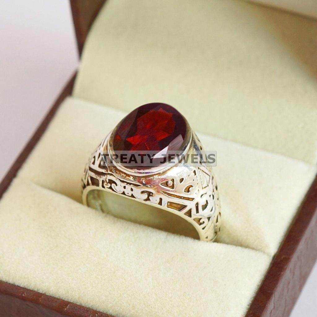 Garnet Oval Cut Gemstone With 925 Sterling Silver Ring For Men's #B72 JL375671368817