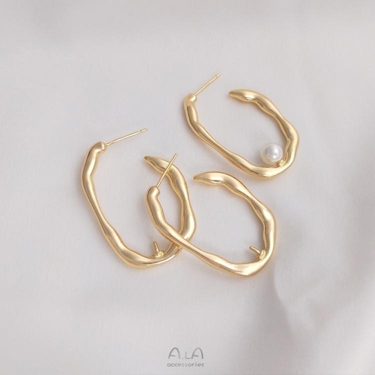 14K Gold-Filled U-Shaped Pearl Stud Earrings with S925 Silver Needle