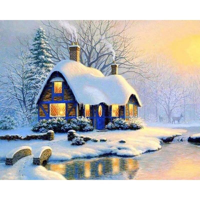 Nowy 5D DIY Zamek Diament Malarstwo Śnieg Scena Diament Haft Scenerii Ściegu Pełne Okrągłe Wiertła Home Decor Prezent