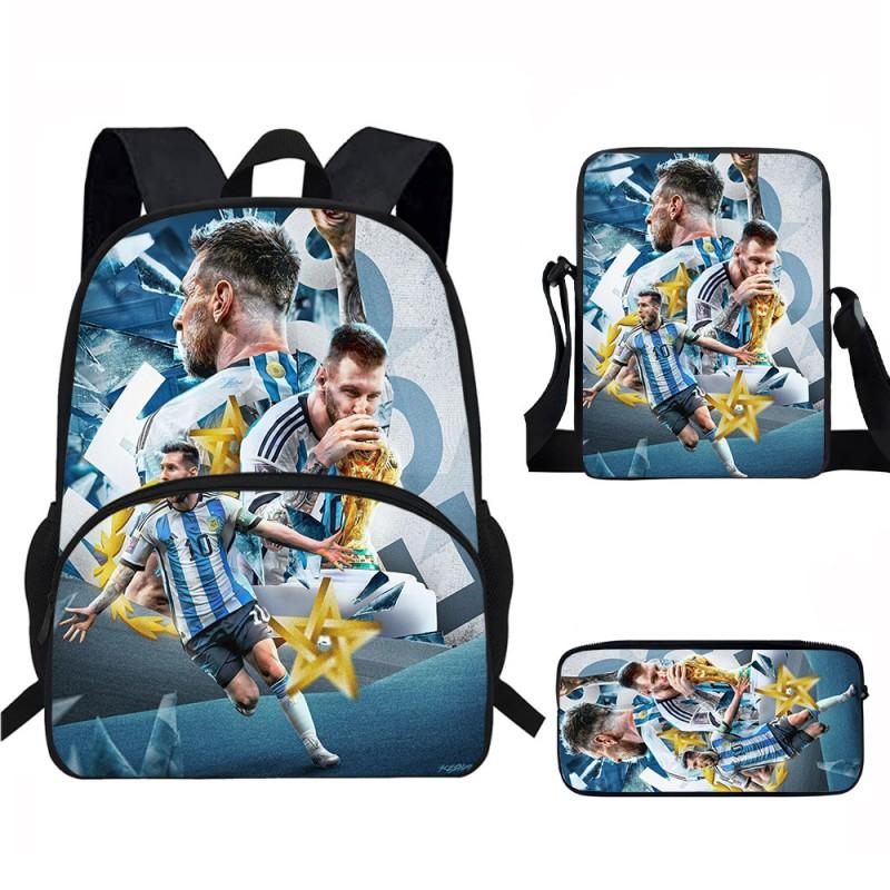 Set Zaino Scolastico per Bambini a Tema Messi con Borsa a Tracolla Astuccio per Studenti Elementari
