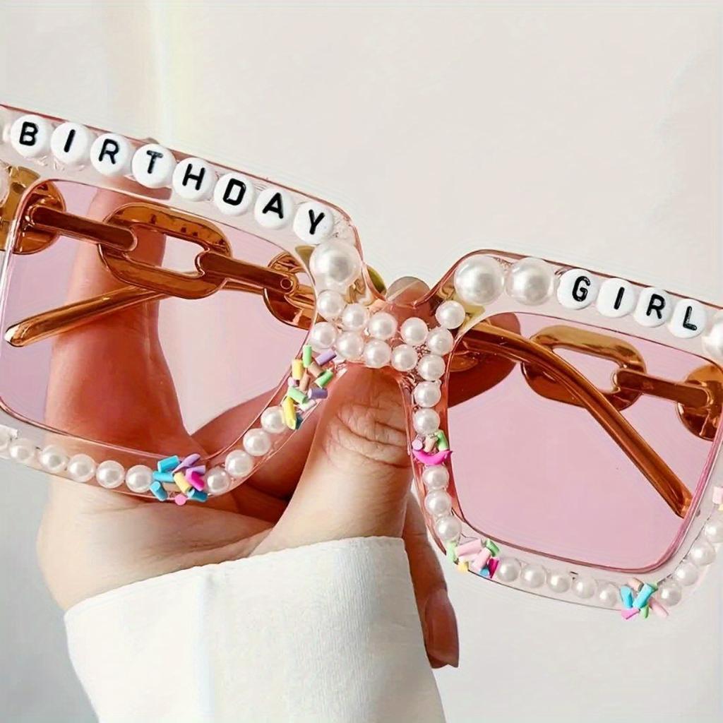 1pc Festive Oversized Square Birthday Glasses with Faux Decorations and Engraved Party Accessories