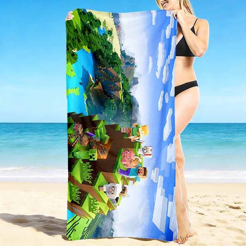 1Pc Minecraft Blocky Adventure World Beach Towel, Quick Dry, Multi-Use for Beach Pool Gym Yoga Home Travel, Christmas, Halloween, Xmas Gift M928774