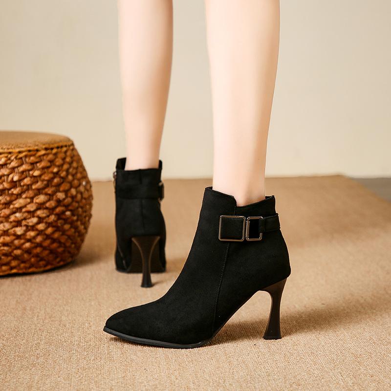 Fashion Aphixta Faux Suede Women Ankle Boots Sexy 8cm High Heels Zipper Close Modern Boots Shoes Woman Boats Botines Para Mujeres Size42