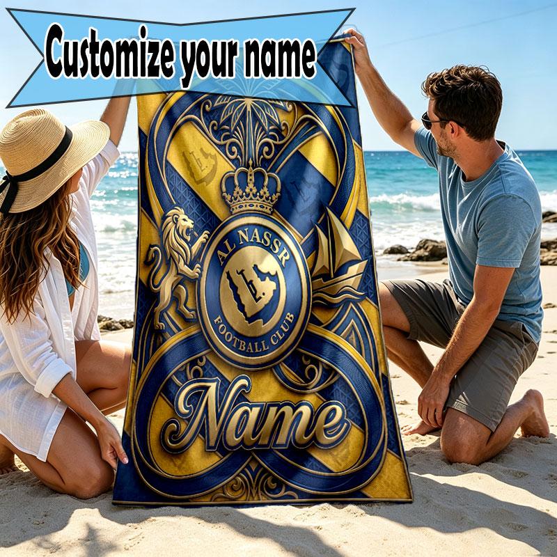 Custom Name Personalized Atletico Madrid Print Beach Towel, for Trip Camping Beach Party Home Decor, Birthday Gift for Family & Friends