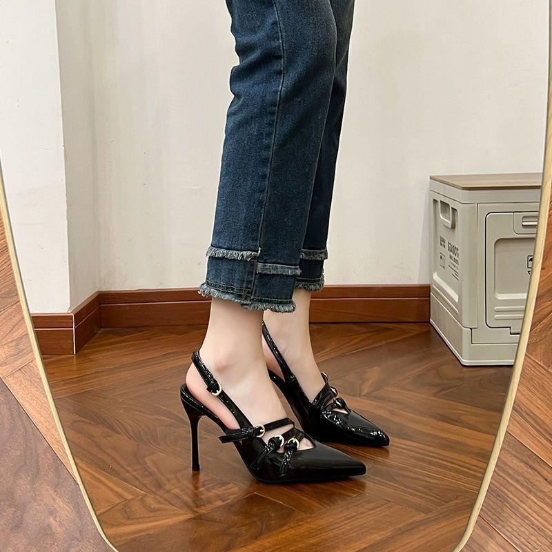 One-word Buckle Strap Stiletto Pointed Head Fashionable Red High Heels Summer New High-end Bag Head Sandals