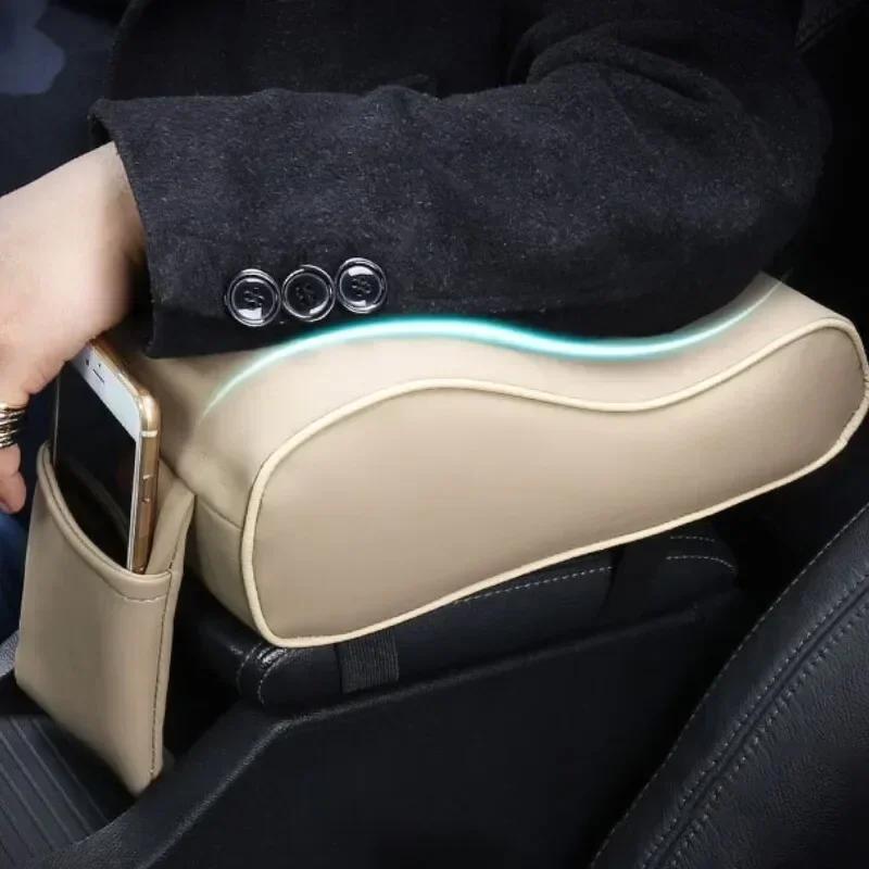 PU Leather Car Armrest Box Pad Cushion Auto Center Console Arm Rest Seat Box Heightening Soft Pad Hand Support with Storage Bags