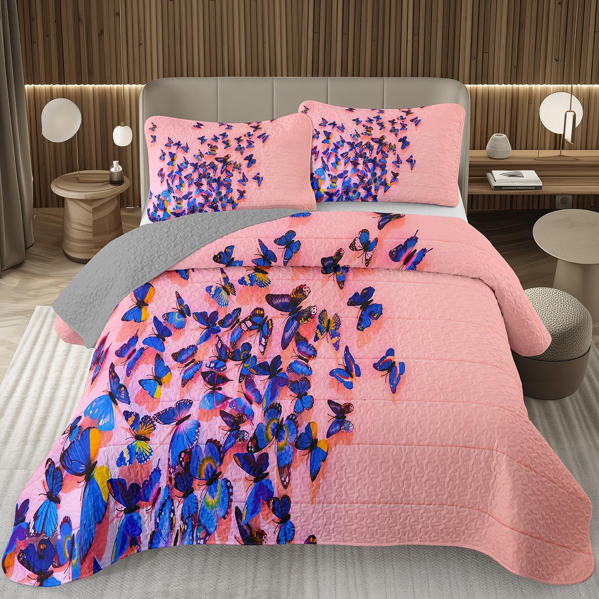 

Покрывало с бабочками Твин/Квин/Кинг Акварельный ботанический цветочный стеганый двусторонний комплект постельного белья в стиле фэнтези EU Single 135x200cm