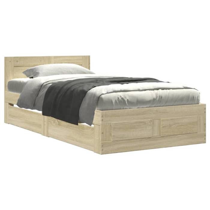 VidaXL Cadre de lit avec tête de lit chêne sonoma 100x200 cm, meuble de chambre à coucher, lit simple, sommier, lit, cadre 3295578