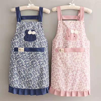 Niedliche Baumwollschürze im koreanischen Stil, atmungsaktiv, ölabweisend, für Frauen, Heimküche, Kochen, atmungsaktive Kleidung, Schürze, Blumenschürze