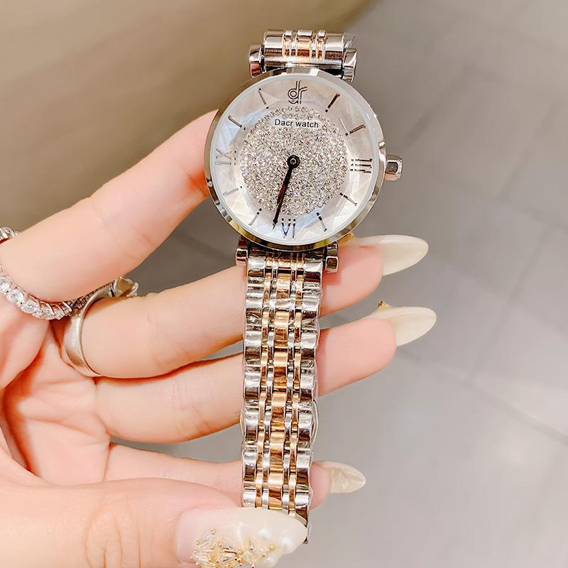 Gypsophila Uhr Stahlband Damenuhr Schlichter Modetrend Wasserdichte Quarzuhr Diamantuhr für Frauen