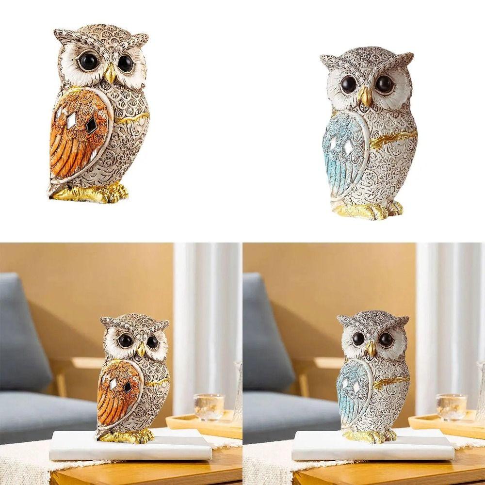 Resin Animal Sculpture Vivid Desktop Ornament Creative Owl Statue  Office