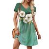 Women's Petal Short Sleeve V Neck Loose Floral Print Swing Sundress With Pockets