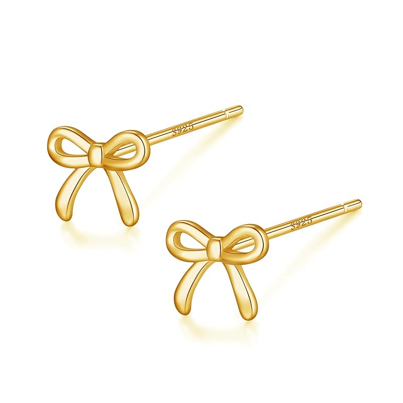 

earrings silver 925 Silver925 Compatible with metal allergies ribbon Ribbon delicate simple Modest pink gold (yellow gold)