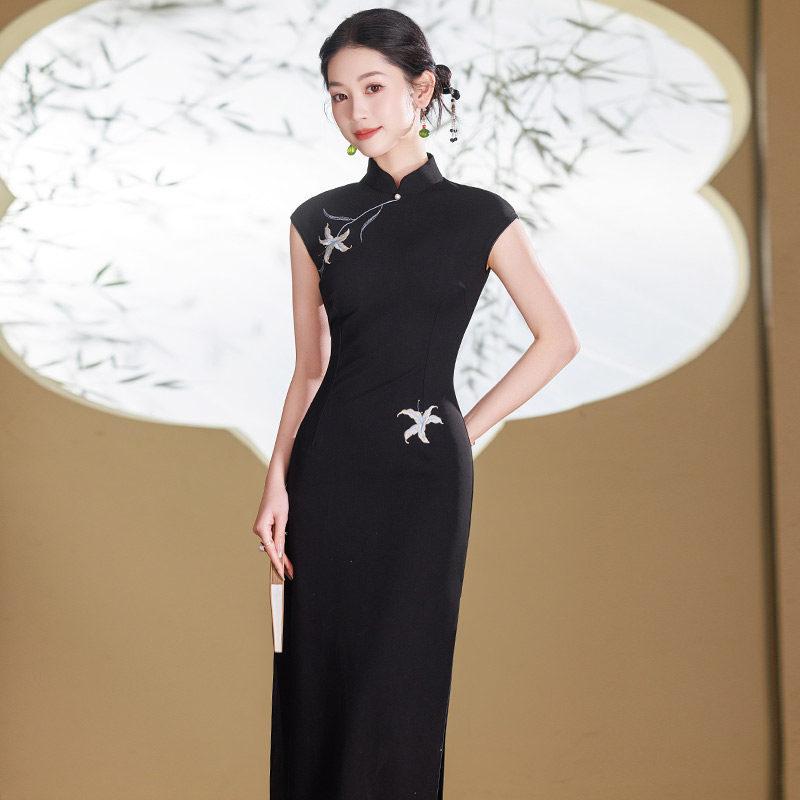 Nero senza maniche stile nazionale nuovo cinese quotidiano Suzhou lungo cheongsam migliorato giovane 1011 nuovo da donna alta sensazione