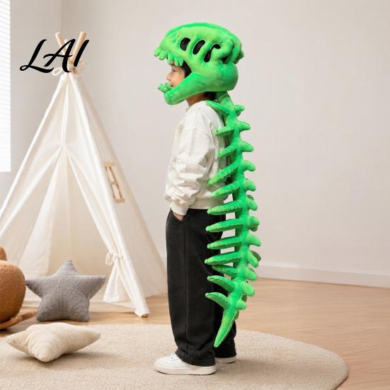 Halloween Party Decor Dinosaur Skeleton Costume 3D Spinosaurus Skull Masque Headpiece And Spine Decoration Plush Hood Costume for Halloween,
