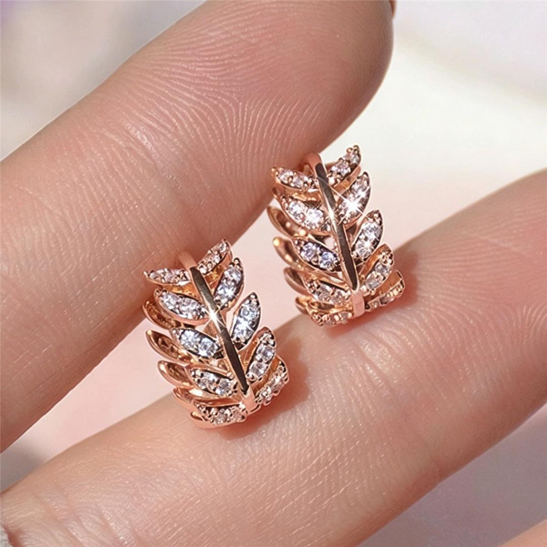 

Crystal White Zircon Stone Hoop Earrings For Women Vintage Rose Gold Color Wedding Jewelry