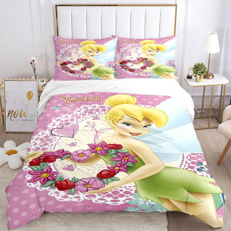 Tinker Bell Fairy Flowers Print 3Pcs Bedding Setduvet Cover With 2 Bedropillowcase Home Birthday Gift