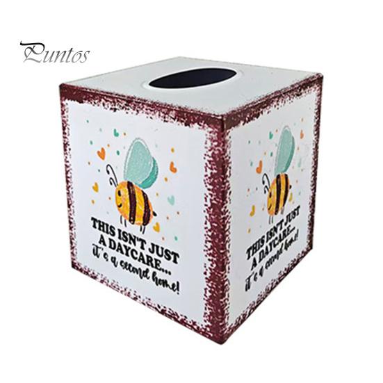 Farmhouse Style Paper Napkin Case Iron Art Square Tissue Box, Bee And Bird Watercolor Print Vintage Box Holder, Pastoral Decorative Dispenser