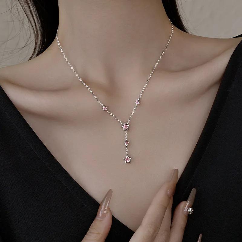 925 Silver Necklace Cute Five Pointed Star Smile Dimple Pendant for Women Girl Jewelry Gift