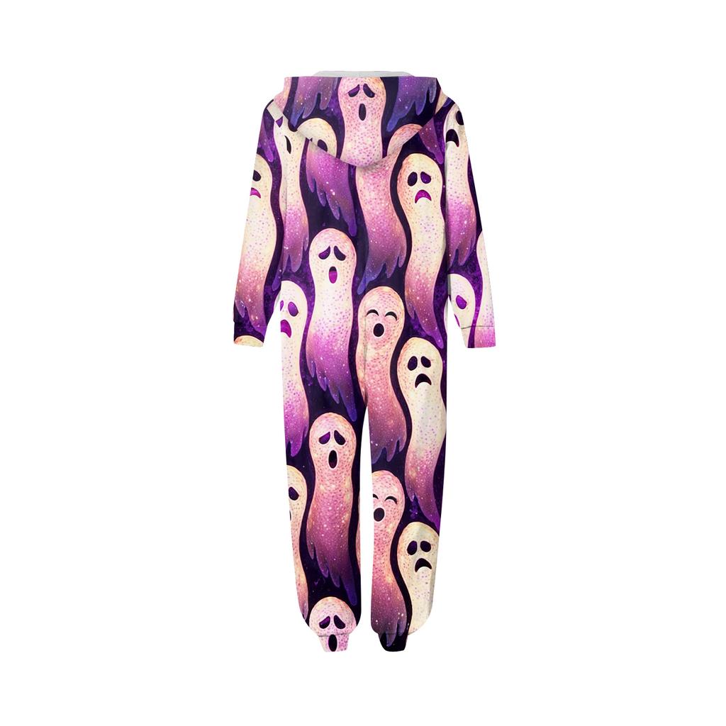 Halloween Printed Family Matching Hooded Long Sleeved Zippered Hooded Jumpsuit Set