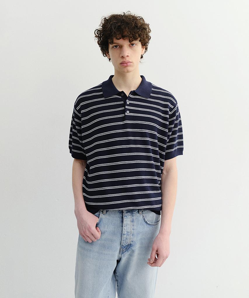 Deonseuteupomaen Unisex Soft Striped Polo Knit_Unisex_Udsw6B121_Navy