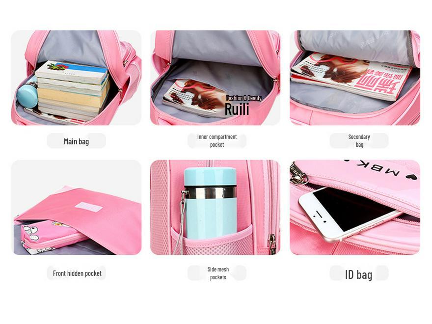 Plecak na kółkach w stylu koreańskim dla dziewcząt, w wieku 6-12 lat, klasy 1-3, 5-6 z szelkami redukującymi obciążenie.