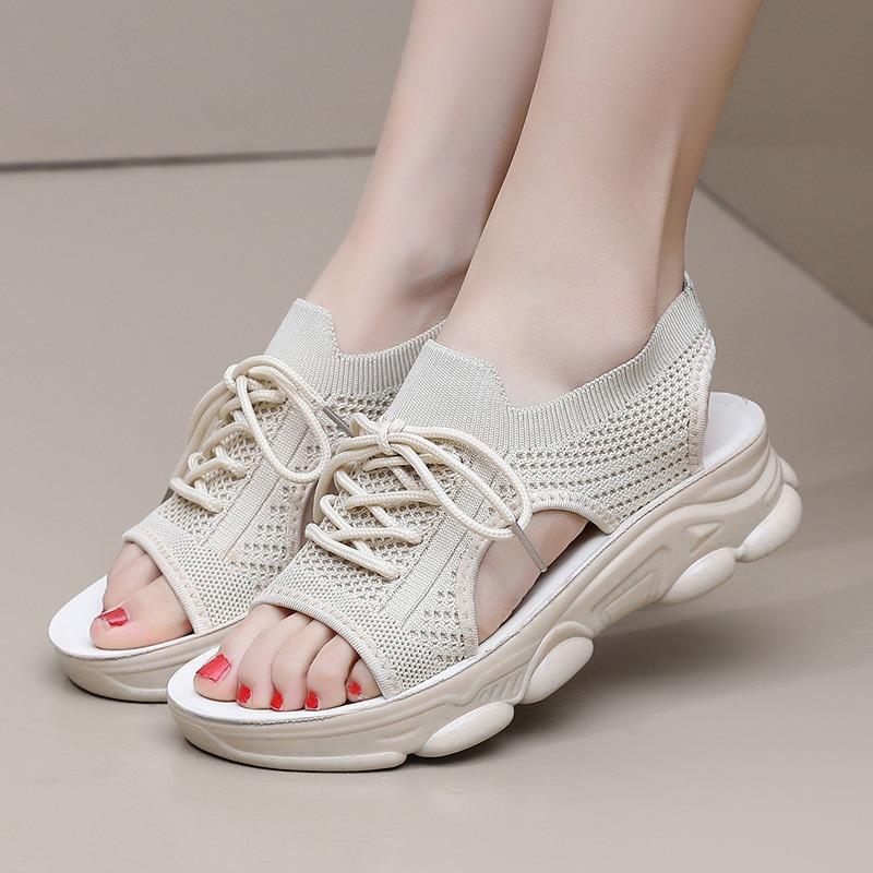 Pantofi sandale cu talpă moale pentru femei vară nou casual sport cu talpă plată cu talpă groasă acoperite cu material textil cu talpă groasă pantofi leneși sandale pentru femei