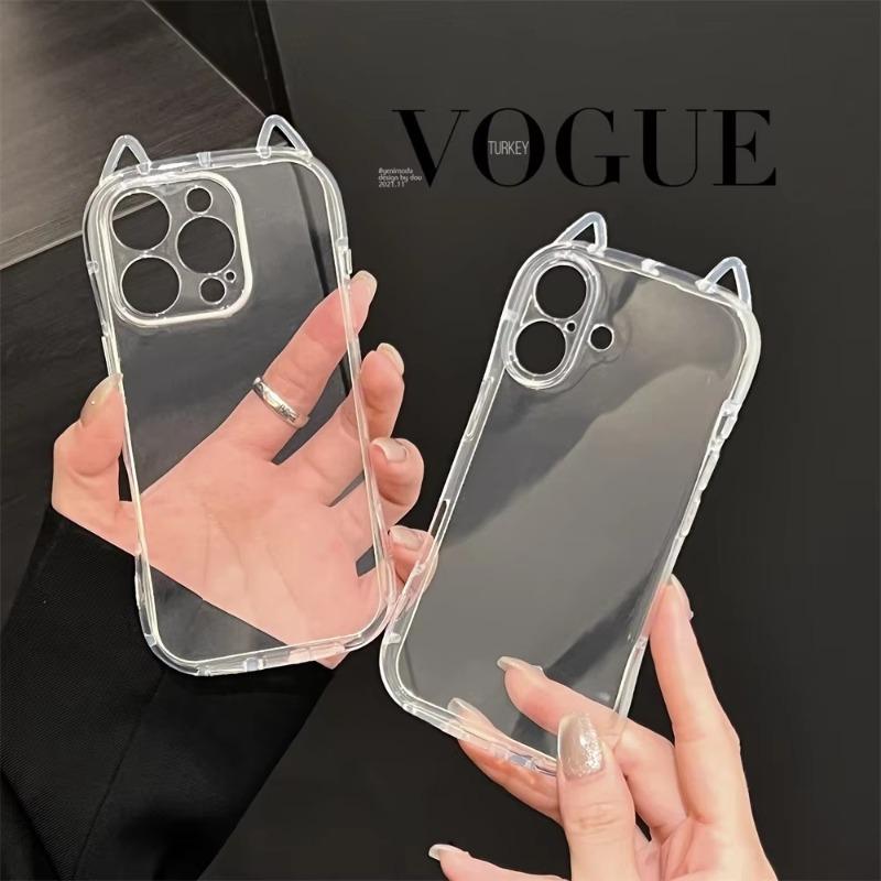 Cute Cat 3D Ears Transparent Phone Case For iPhone 16 Pro Max 15 13 11 12 14 Plus Soft Clear TPU Back Shockproof Soft Cover