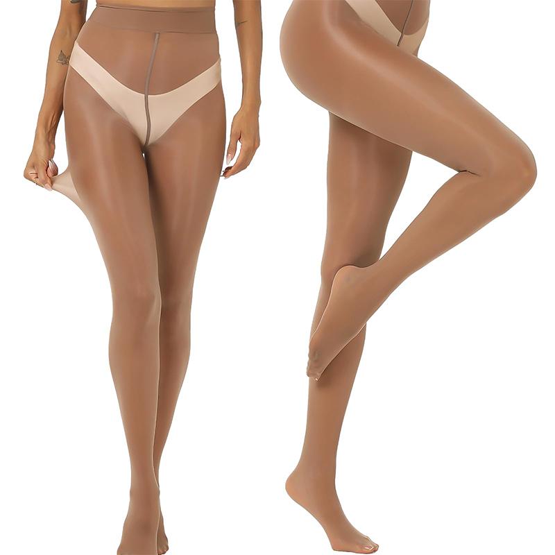 Kave 2 Paia Collant Sexy Ultra Sottili Lucidi all'Olio per Donna Alta Elasticità 15D Collant Lisci Color Caffè Gambe Snelle Rinforzo Punta
