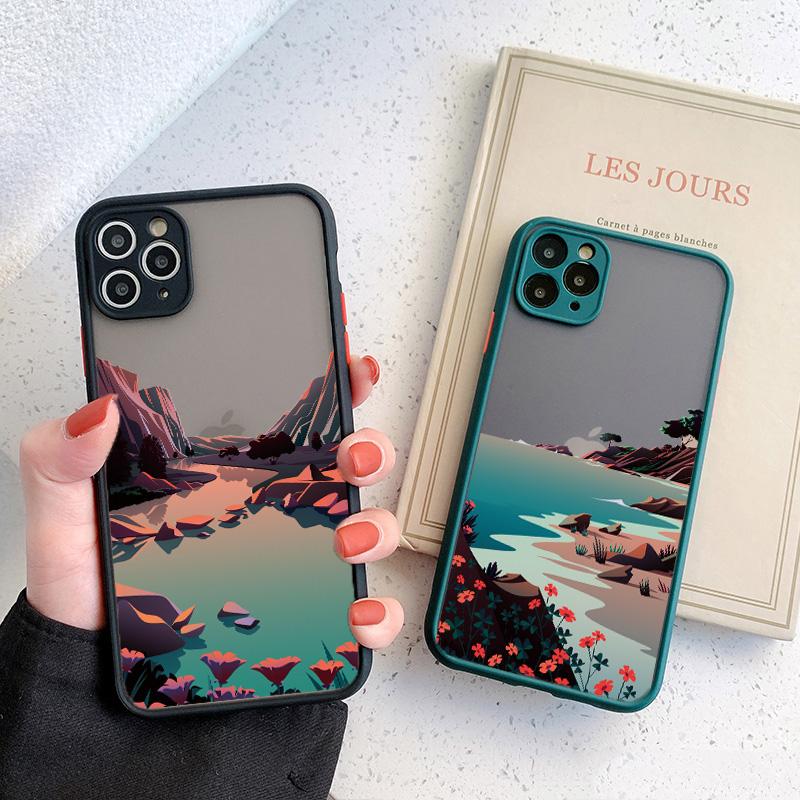 Painted Landscape Phone Case For iPhone 15 12 11 13 14 Pro Max X Xs MAX XR 6s 7 8 Plus SE2 Camera Protection Candy Color Cover