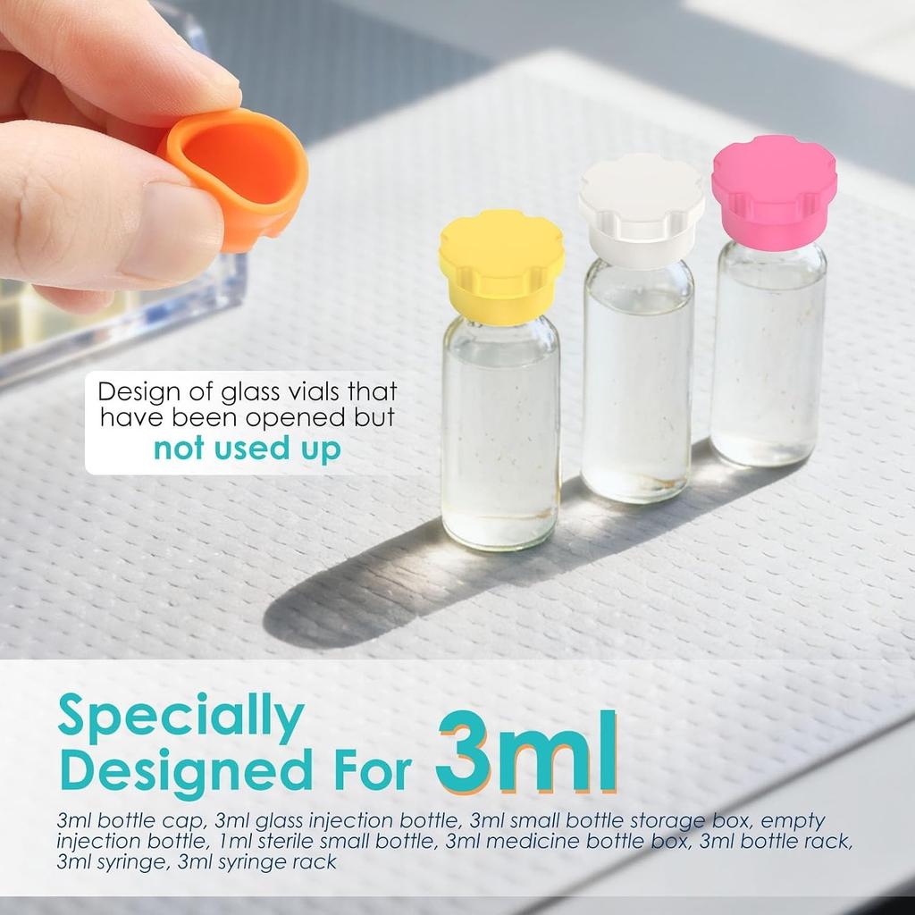 24 Pcs 3ml Glass Vial Protective Caps 8 Colors Silicone Leakproof Dustproof Reusable Vial Caps Lids Covers for Injection Peptide Vials for Essential